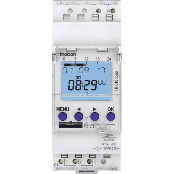 Theben 6100130 TR610 top3 - digitale 1-kanaals timer met app-programmering, perfect voor LED's, timers Theben 6100130 TR610 top3 - digitale 1-kanaals timer met app-programmering, perfect voor LED's, timers