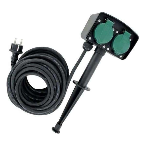 Nova Dubbele Tuincontactdoos op Spie - 10 Meter Snoer Nova Dubbele Tuincontactdoos op Spie - 10 Meter Snoer