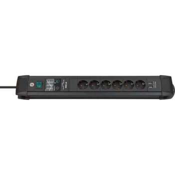 Brennenstuhl Premium-Line stekkerdoos met 6 contacten, 2x USB en overspanningsbeveiliging / zwart - 3 meter
