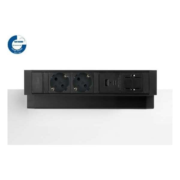 Filex Power Desk Up® 2.0 - 2x 230V, 1x keystone, 1x USB A+C Charge (5.0V - 3.1A - 15.5W) - Zwart Filex Power Desk Up® 2.0 - 2x 230V, 1x keystone, 1x USB A+C Charge (5.0V - 3.1A - 15.5W) - Zwart