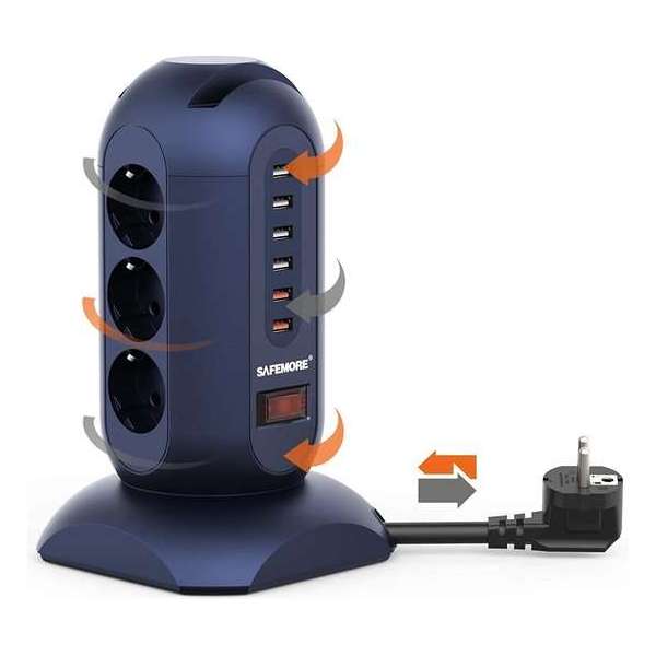 Stekkerdoos 9-voudige 6 USB aansluitingen Stekkerdoos 9-voudige 6 USB aansluitingen
