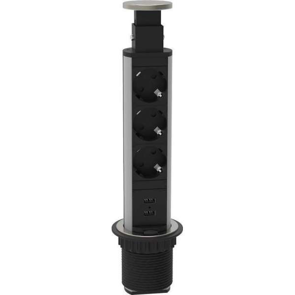 SCHÜTTE E1 Tower Pop-up Inbouw Stekkerdoos met 3 Stopcontacten en 2 USB-A Laadpunten SCHÜTTE E1 Tower Pop-up Inbouw Stekkerdoos met 3 Stopcontacten en 2 USB-A Laadpunten