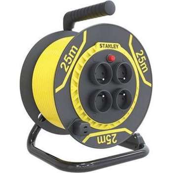 Stanley Haspel 25 Meter Type E 4-voudig 16a Pvc Zwart/geel