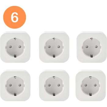 Smart plug - Set van 6 - Slimme stekker 16A - Google Home (Google Assistant) - met stroommeter via mobiele applicatie