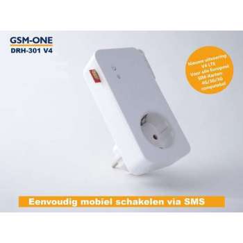 GSM-One DHR-301 V4, draadloze schakelaar met SIM kaart die aangestuurd wordt door een SMS