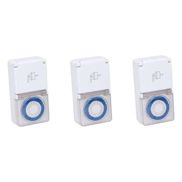 3x Grundig mechanische timer/tijdklok/tijdschakelaar met afdekklepje 3x Grundig mechanische timer/tijdklok/tijdschakelaar met afdekklepje