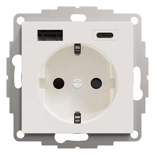 Stopcontact - Inbouw - Randaarde - USB Type A+C - Polarwit - Systeem M - Schneider Electric - MTN2367-0319 Stopcontact - Inbouw - Randaarde - USB Type A+C - Polarwit - Systeem M - Schneider Electric - MTN2367-0319