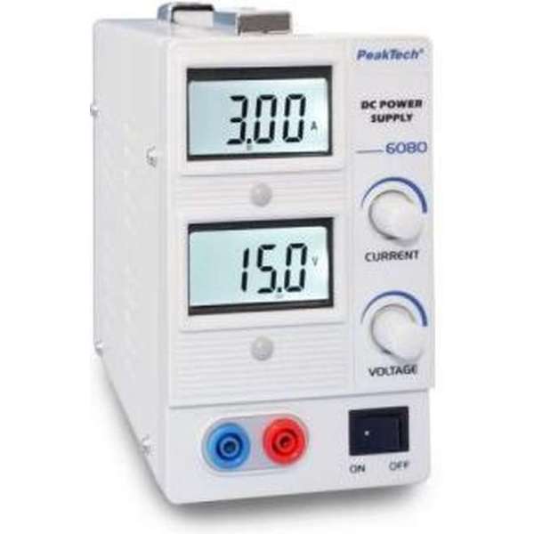 PeakTech® 6080 A: Digitale laboratoriumvoeding met hoge precisie, 0 - 15 V / 0 - 3 A DC PeakTech® 6080 A: Digitale laboratoriumvoeding met hoge precisie, 0 - 15 V / 0 - 3 A DC
