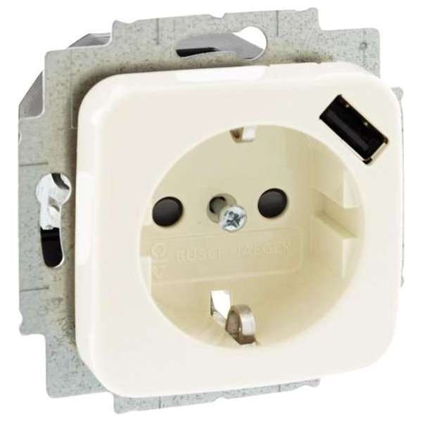 Busch-Jaeger Reflex inbouw stopcontact met randaarde en USB | polarwit Busch-Jaeger Reflex inbouw stopcontact met randaarde en USB | polarwit