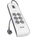 Belkin Stekkerdoos met 6 uitgangen en 2 USB-poorten 2.4A - overspanningsbeveiliging (Franse aansluiting)