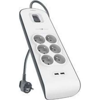 Belkin Stekkerdoos met 6 uitgangen en 2 USB-poorten 2.4A - overspanningsbeveiliging (Franse aansluiting)