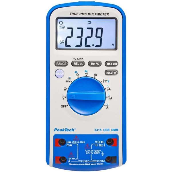 PeakTech 3415 Digitale multimeter ~ 6.000 counts ~ 1000V AC / DC ~ 10A AC / DC met TrueRMS & USB PeakTech 3415 Digitale multimeter ~ 6.000 counts ~ 1000V AC / DC ~ 10A AC / DC met TrueRMS & USB