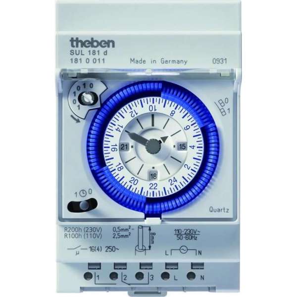 Theben 1810011 SUL 181d - analoge schakelklok met dagprogramma en 200 uur gangreserve, schakelklok Theben 1810011 SUL 181d - analoge schakelklok met dagprogramma en 200 uur gangreserve, schakelklok