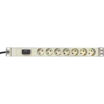 Basic 19-7PDU-OSW, 1U PDU Stekkerdoos 7 voudig zonder schakelaar met overspanningsbeveiliging 19 inch, 2 meter kabel, wit