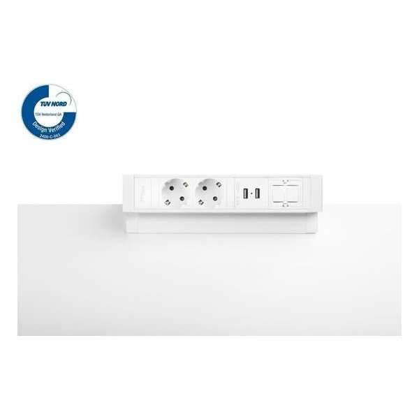 Filex Power Desk Up® 2.0 - 2x 230V, 2x Usb charge, 1x keystone - Wit Filex Power Desk Up® 2.0 - 2x 230V, 2x Usb charge, 1x keystone - Wit