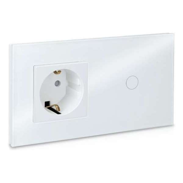 Touch-lichtschakelaar met stopcontact - Glazen paneel - Design touchschakelaar - Wandschakelaar met stekkerdoos - Wit Touch-lichtschakelaar met stopcontact - Glazen paneel - Design touchschakelaar - Wandschakelaar met stekkerdoos - Wit