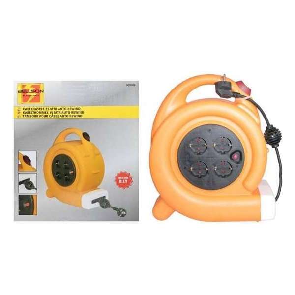 Kabelhaspel 15 m - Automatische oprolsysteem - Meeneembaar - Bellson Electronics Kabelhaspel 15 m - Automatische oprolsysteem - Meeneembaar - Bellson Electronics