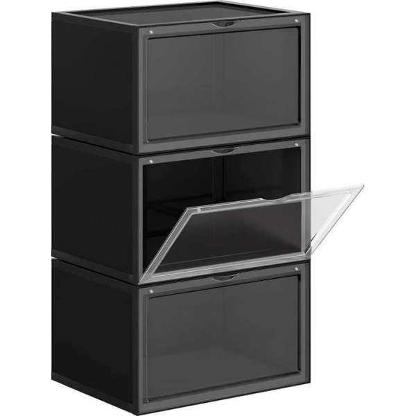 Nancy's Cook Schoenendozen - Opbergdozen - Set Van 3 - Stapelbaar - Transparant - Zwart - 36 x 28 x 22 cm Nancy's Cook Schoenendozen - Opbergdozen - Set Van 3 - Stapelbaar - Transparant - Zwart - 36 x 28 x 22 cm