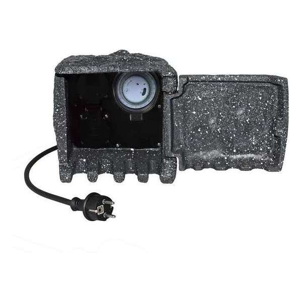 Tuincontactdoos steenlook grijs 2-voudige stekkerdoos incl. 5m kabel & timer Tuincontactdoos steenlook grijs 2-voudige stekkerdoos incl. 5m kabel & timer