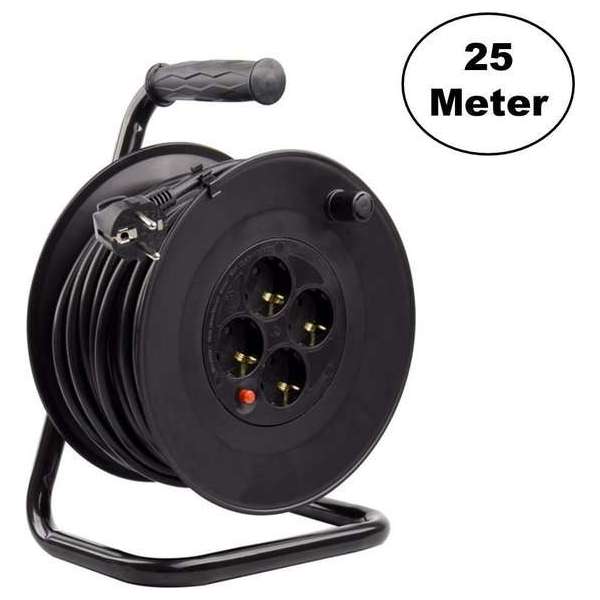 Kabelhaspel 25 meter + 4x Schuko 4x16A 220-250VAC , Snoerdikte: 3x 1,5mm2, Max: 1100/ 3200W, IP20, incl. beveiliging Kabelhaspel 25 meter + 4x Schuko 4x16A 220-250VAC , Snoerdikte: 3x 1,5mm2, Max: 1100/ 3200W, IP20, incl. beveiliging