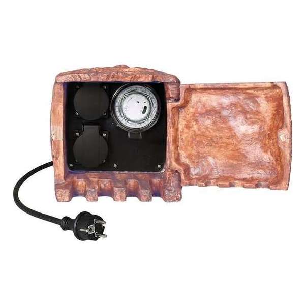 Tuincontactdoos steenlook bruin 2-voudige stekkerdoos incl. 5m kabel & timer Tuincontactdoos steenlook bruin 2-voudige stekkerdoos incl. 5m kabel & timer