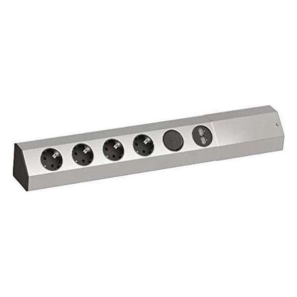 Bachmann Casia - Opbouw stopcontact - 4x 230V + USB charger - RVS look - 2 meter aansluitsnoer Bachmann Casia - Opbouw stopcontact - 4x 230V + USB charger - RVS look - 2 meter aansluitsnoer