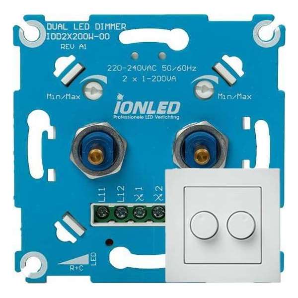 DUO LED Dimmer | Helderwitte Afdekplaat | 2x0.3-200 Watt | ION INDUSTRIES DUO LED Dimmer | Helderwitte Afdekplaat | 2x0.3-200 Watt | ION INDUSTRIES