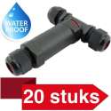 20 Stuks - Kabelverbinder T-stuk waterdicht - IP68 - 230Vac, 16A - Stekker 3-polig - Max. 1,5mm² (Lasdoos, Kabeldoos)