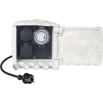 Tuincontactdoos steenlook wit 2-voudige stekkerdoos incl. 5m kabel & timer