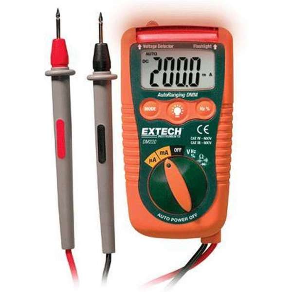 EXTECH DM220: Mini Pocket MultiMeter met contactloze spanningsdetector EXTECH DM220: Mini Pocket MultiMeter met contactloze spanningsdetector
