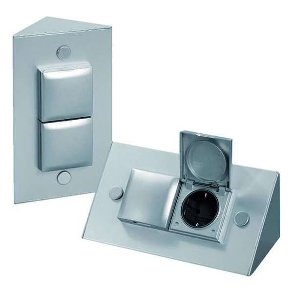 Doeco Energie-hoekzuil. Aluminium stopcontact/contactdoos Doeco Energie-hoekzuil. Aluminium stopcontact/contactdoos