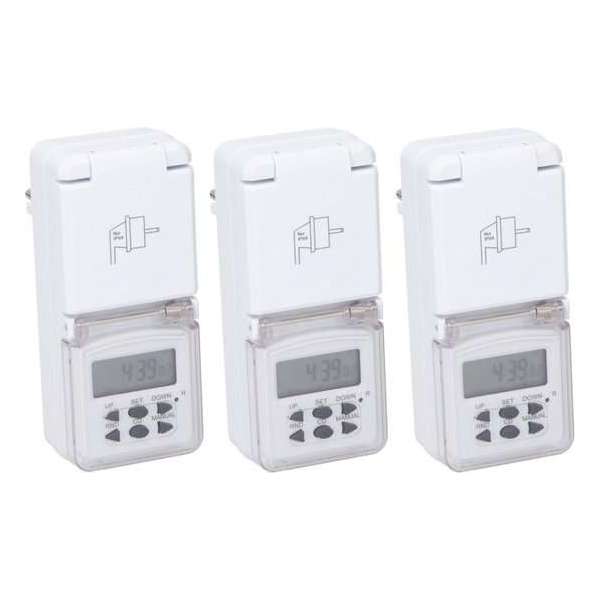 Set van 3x stuks digitale timers/tijdklokken met afdekklepje voor binnen gebruik Set van 3x stuks digitale timers/tijdklokken met afdekklepje voor binnen gebruik