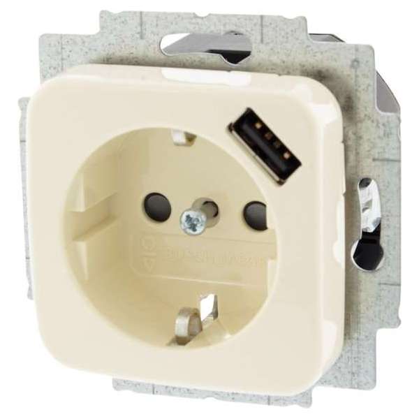 Busch Jaeger SI contactdoos – inbouw – 1–voudig – randaarde – usb – crème Busch Jaeger SI contactdoos – inbouw – 1–voudig – randaarde – usb – crème