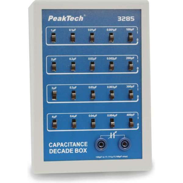 PeakTech 3285 Capaciteit Decade Box met schuifschakelaar ~ 100 pF ... 11,111 µF PeakTech 3285 Capaciteit Decade Box met schuifschakelaar ~ 100 pF ... 11,111 µF