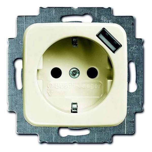 Busch-Jaeger Si wandcontactdoos ra kv + usb voeding crème Busch-Jaeger Si wandcontactdoos ra kv + usb voeding crème