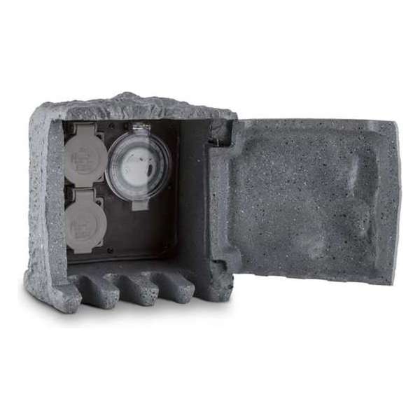 Waldbeck Timer Rock buitenstopcontact 2 stopcontacten - stopcontactverdeler - kunststof steen uit Polyresin Waldbeck Timer Rock buitenstopcontact 2 stopcontacten - stopcontactverdeler - kunststof steen uit Polyresin