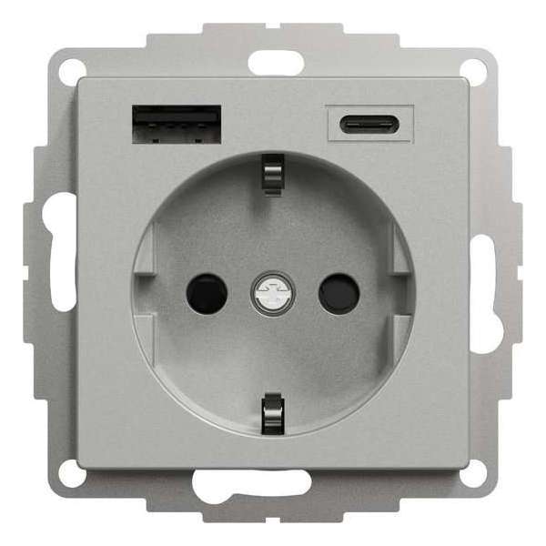 Stopcontact - Inbouw - Randaarde - USB Type A+C - Aluminium - Systeem M - Schneider Electric - MTN2367-0460 Stopcontact - Inbouw - Randaarde - USB Type A+C - Aluminium - Systeem M - Schneider Electric - MTN2367-0460