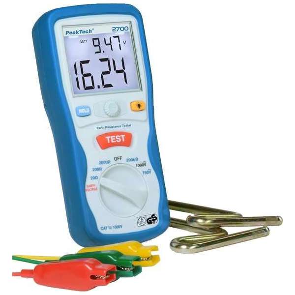 Peaktech 2700: Digitale aardingsweerstandsmeter ~ 0 - 2000 Ω ~ CAT III 1000 V Peaktech 2700: Digitale aardingsweerstandsmeter ~ 0 - 2000 Ω ~ CAT III 1000 V