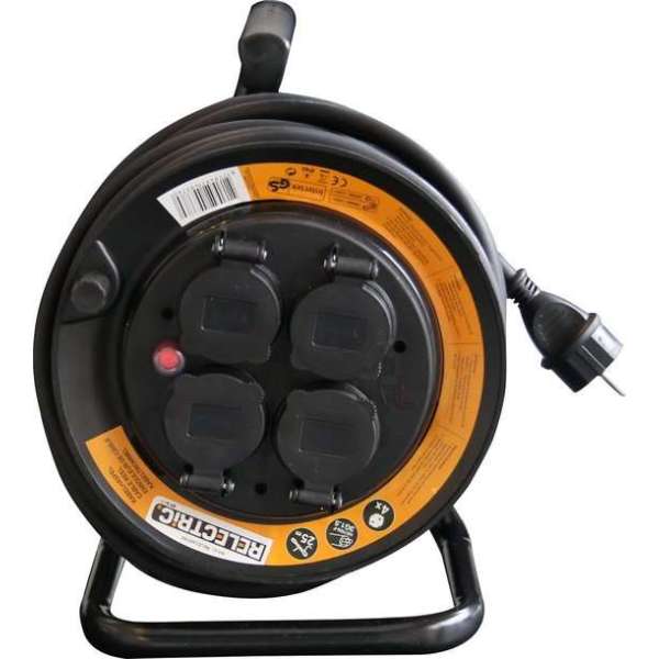 Relectric Kabelhaspel - 25m - 4 stopcontacten - Randaarde - RELEC493760 Relectric Kabelhaspel - 25m - 4 stopcontacten - Randaarde - RELEC493760