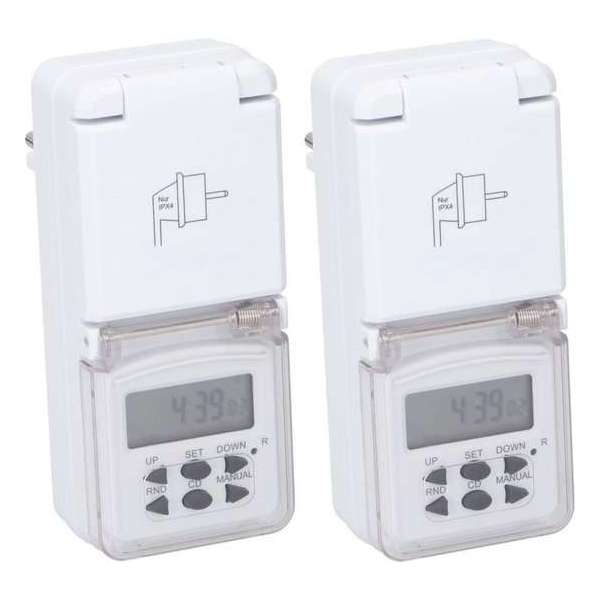 Set van 2x stuks digitale timers/tijdklokken met afdekklepje voor binnen gebruik Set van 2x stuks digitale timers/tijdklokken met afdekklepje voor binnen gebruik