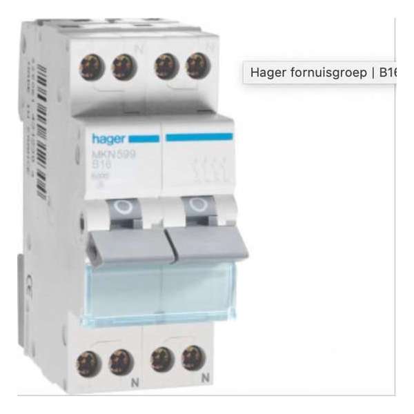 Hager fornuisgroep | B16A 2X1P+N | MKN599 Hager fornuisgroep | B16A 2X1P+N | MKN599