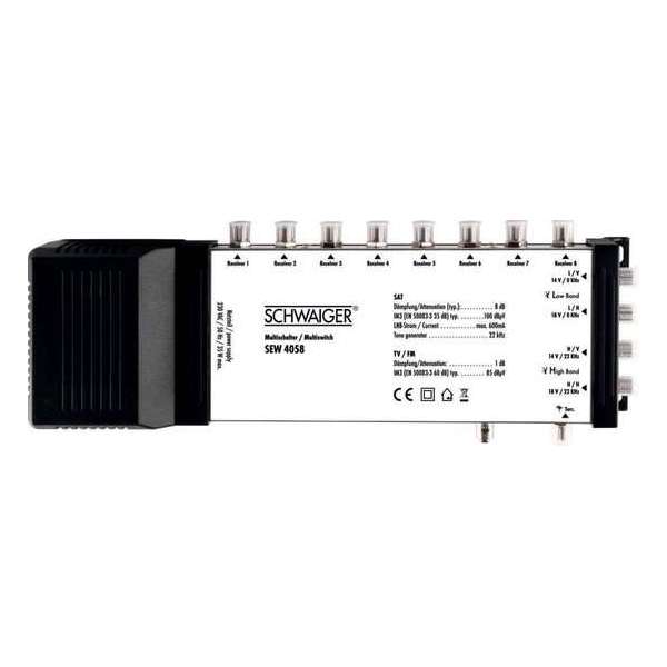 Schwaiger SEW4058 Satelliet multiswitch Ingangen (satelliet): 5 (4 satelliet / 1 terrestrisch) Aantal gebruikers: 8 Schwaiger SEW4058 Satelliet multiswitch Ingangen (satelliet): 5 (4 satelliet / 1 terrestrisch) Aantal gebruikers: 8