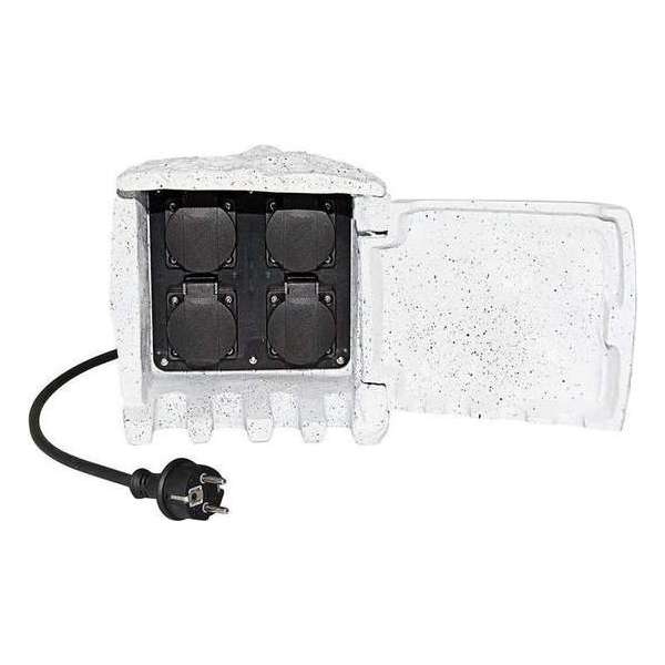 Tuincontactdoos steenlook wit 4-voudige stekkerdoos incl. 5m snoer IP44 Tuincontactdoos steenlook wit 4-voudige stekkerdoos incl. 5m snoer IP44
