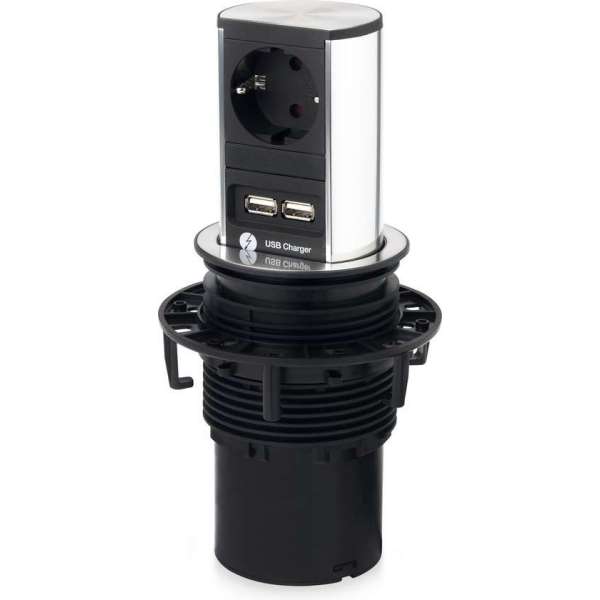 Bachmann Elevator - Inbouw Stopcontact - 1x 230V + USB charger - RVS - 2 meter aansluitsnoer Bachmann Elevator - Inbouw Stopcontact - 1x 230V + USB charger - RVS - 2 meter aansluitsnoer