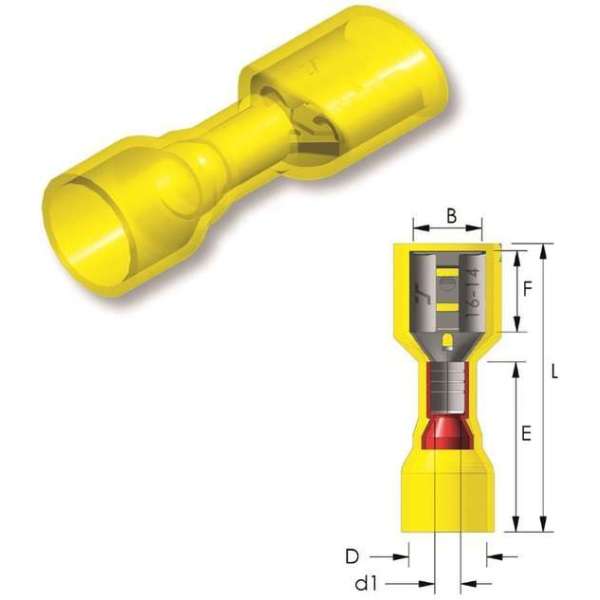 Krimp vlakstekerhuls 6,3x0,8mm Geel 100st - Kabelschoen - AMP connector Krimp vlakstekerhuls 6,3x0,8mm Geel 100st - Kabelschoen - AMP connector