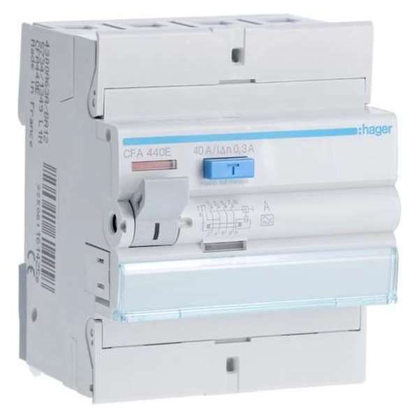 Hager differentieelschakelaar 4 polig 40A - 300mA Hager differentieelschakelaar 4 polig 40A - 300mA