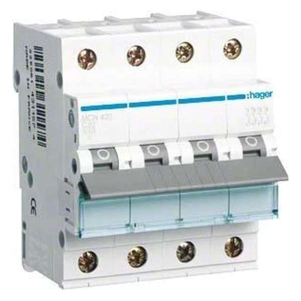 Hager MCN420 krachtautomaat 4p 20A C-kar Hager MCN420 krachtautomaat 4p 20A C-kar