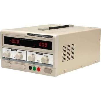 DC-LABOVOEDING 0-30 VDC / 0-10 A MAX MET DUBBEL LED-SCHERM