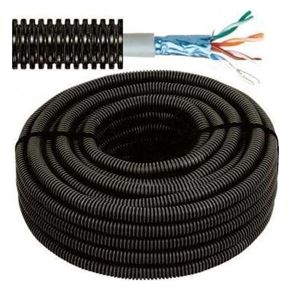 Flexibele voorbedrade buis met FTP kabel - cat. 5e, 4x2x0,5mm Ø 16mm, 100 meter - FLEX FEFTP5 Flexibele voorbedrade buis met FTP kabel - cat. 5e, 4x2x0,5mm Ø 16mm, 100 meter - FLEX FEFTP5