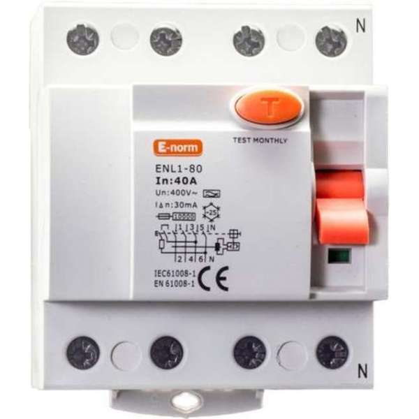 Aardlekschakelaar 4p 63a-300ma 10KA Aardlekschakelaar 4p 63a-300ma 10KA